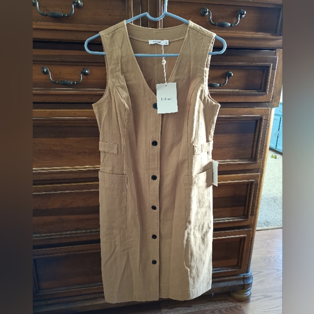 Bohme Cotton Sleeveless Button-Front Dress in Tan Khaki M